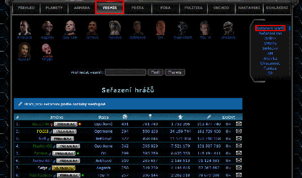 Seřazení hráčů
